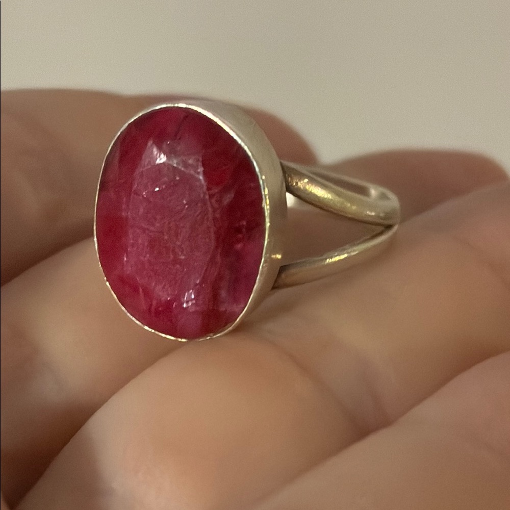 Natural Red Ruby Sterling Silver 925 Ring - image 5